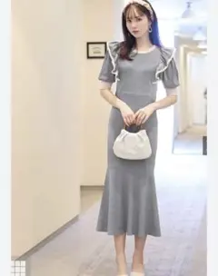 GLR 配色パイピングフリルマーメイドフレアワンピース