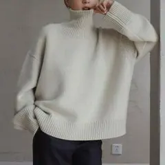 オーバーサイズ ハイネック ニット 白 アイボリー ベージュ タートルネック
