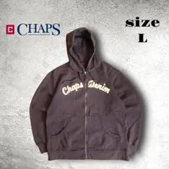 CHAPS DENIM 刺繍ロゴ パーカー フルジップ 裏起毛 ブラウン L