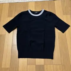 PLST /レーヨンブレンドメタリックネック半袖ニット