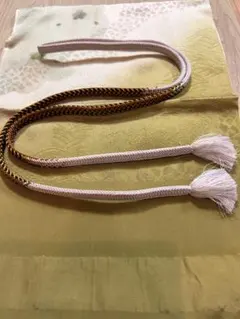 フリンジ付き帯紐 白緑茶こげ茶黄色
