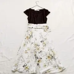 【トッコクローゼット】ドッキングワンピース（M）花柄 フレア リブ ミディ丈