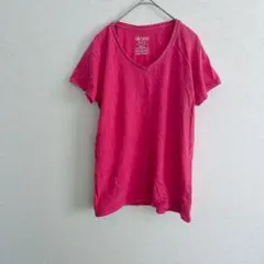 【GILDAN 】ピンク Vネック Tシャツ Mサイズ　海外古着　美品のサムネイル