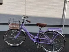 【引き取り限定】22インチ子供用自転車 パープル 前カゴ付き