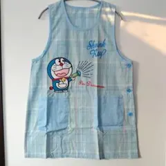 ドラえもん エプロン MーL 水色 チェック柄 I'm DORAEMON
