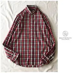 ◯ユナイテッドアローズ【洗える】赤 チェック シャツ ブラウス 日本製