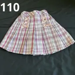 【美品】any FAM リボン付きピンクチェックプリーツスカートパンツ 110のサムネイル