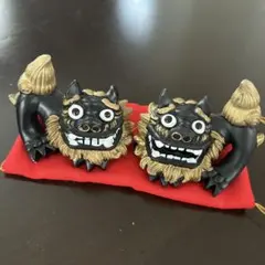 シーサー 置物 2体セット 黒金