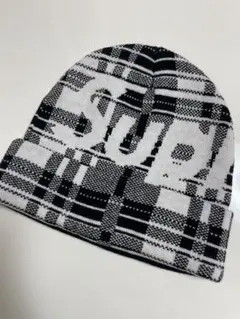 Supreme Big Logo Beanie White Plaid チェック