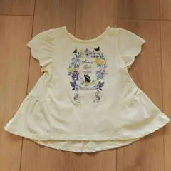 ANNA SUI mini 花と蝶の刺繍付き黄色Tシャツ 105-115cm