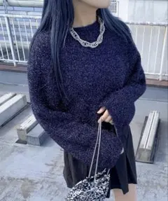 JEANASIS グリッターフィルムラメショートプルオーバー　ネイビー