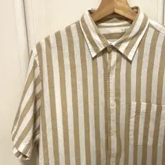 【美品】メンズ　シャツ　ストライプ　ベージュ