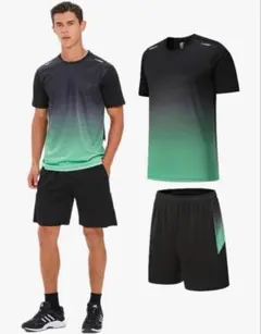 スポーツウェア 半袖 夏服 ジャージ 涼しい ゆったり メンズ 2XL 緑×黒