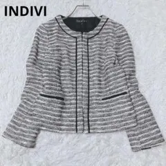 インディヴィ　ノーカラージャケット　ツイード　セレモニー　オフィス　上品　華やか