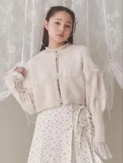 merry jenny シャーリングチュールニットカーディガン