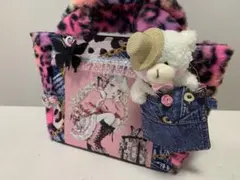 【確認用】バタフライレディカラフル豹柄ファーボックストート　ポーチ/マスコット付
