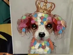 王冠を被った犬の絵画 アートパネル