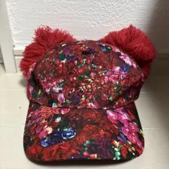 ミッキーマウス耳付き花柄キャップ 58cm