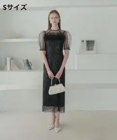【美品】LejaチュールフラワースパンコールIラインワンピースドレス