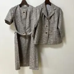 ハンドメイド　グレー系 ベルト付きセットアップドレス