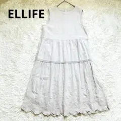 ELLIFE ナチュラル リネン混 ノースリーブワンピース ティアードスカラップのサムネイル