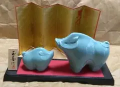 新品未使用玉善 干支の置物7個 台座付 金屏風 午 ひつじ猿 犬 ねずみ