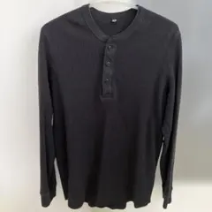 UNIQLO ワッフルヘンリーネック長袖 ブラック Mのサムネイル