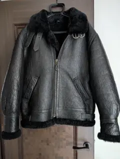 【美品】B-3フライトジャケット　リアルムートンレザージャケット　ブラック