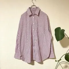 【アルマデザイン】　ストライプシャツ　ピンク白　大きめ　L オーバーサイズシャツ