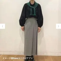 ユニクロ　サイドプリーツ チェック柄 ロングスカート グレー