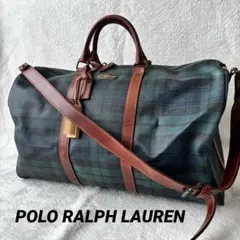 ポロラルフローレン ボストンバッグ ２WAY PVCレザー ブラックウォッチ 緑
