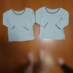 水色と茶色のストライプ長袖アンダーシャツ2枚セット　120センチ