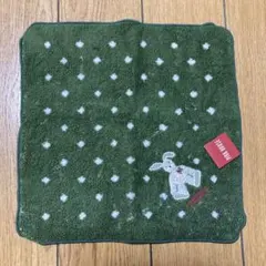 【PINK HOUSE】うさぎ刺繍　タオルハンカチ　25✖︎25 グリーン系のサムネイル