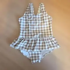 チェック柄フリル付きワンピース水着 約60cm