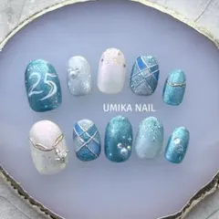 【オーダー可】スパークリングジュビリー ブルー ネイルチップ