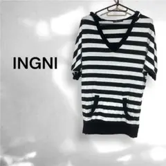 INGNI ボーダー柄 フード付き 半袖 カットソー パーカー チュニック