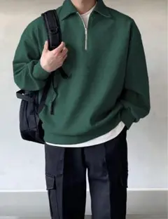 【新品】グリーン ハーフジップ トレーナー Mサイズ