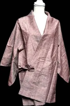 道中着　紬　しつけ糸付き未使用　くすみピンク系　羽織 リボン付き　紬地
