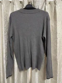 リブ編みグレー長袖ニット L