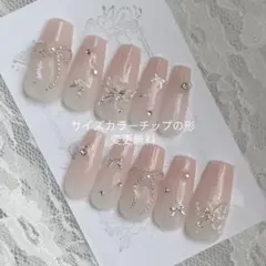 【ネイルチップオーダー】チークカラー変更可春リボンワンホン韓国バレリーナピンク蝶