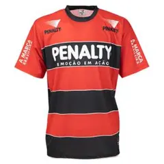 Penalty サッカーシャツ 赤黒 ストライプ 半袖