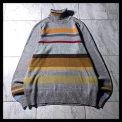 00s J.CREW タートルネック コットンニット マルチカラー ボーダー