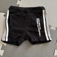 キッズ ハーフパンツ ブラック ライン入り ロゴプリント 短パン 80