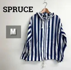 ​【美品】スプルース ストライプ柄 ジップアップパーカー メンズM 紺 白のサムネイル