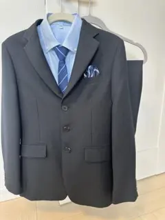 卒業式フォーマルスーツ 150〜160黒 水色シャツ ネクタイ付き