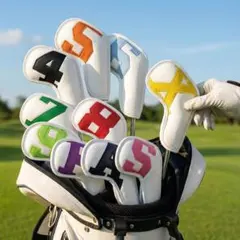 ゴルフ ヘッドカバー アイアン 番手付き 10点セット カバー 白 カラフル