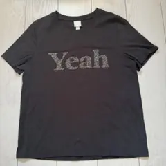 H&M Tシャツ Mサイズ　カーキグレー　半袖 ロゴTシャツ　スパンコール