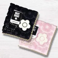 MARY QUANT 花柄　ミニタオルハンカチ ブラック　ピンク　２枚セット