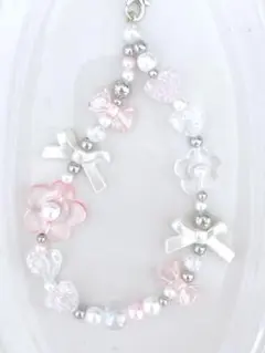 【再販⑦ずっと人気⋆˙⟡】ピンクフラワー〰︎︎ビーズストラップ C218