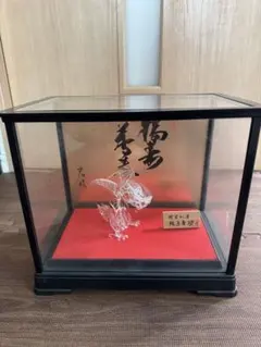 ガラス細工 龍 置物 昇龍 縁起物 ガラスケース付き 落款付き 雉子香炉